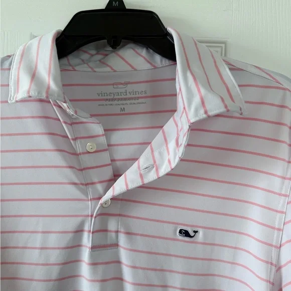 Vineyard Vines Men's Light Pink and White Striped Polo - Picture 2 of 3